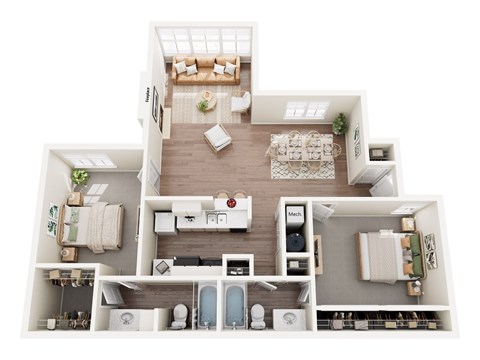 Floor plan for 2 beds, 2 baths, 1003 sqft